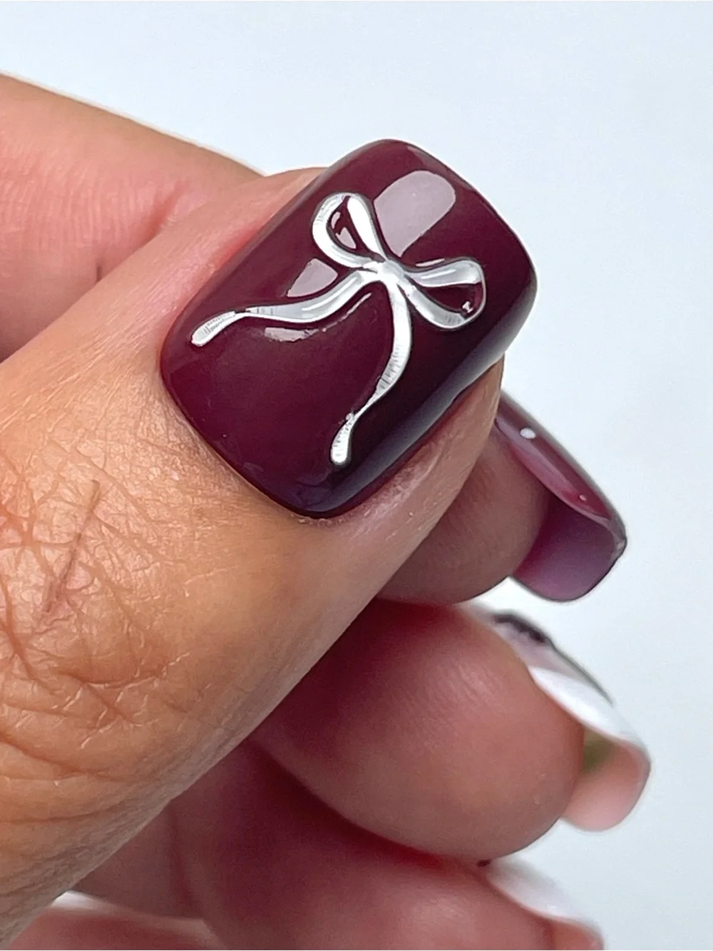 Red Aspen Picnic Play Date Burgundy & White Cherry Press-On Nails
